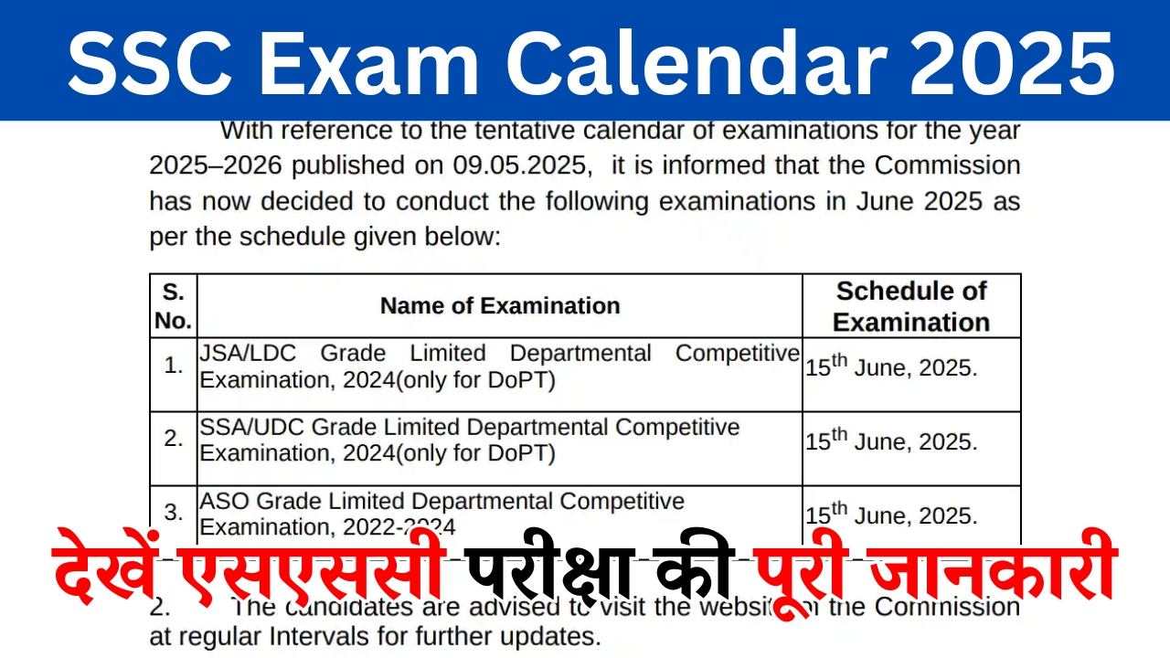 SSC Exam Calendar 2025