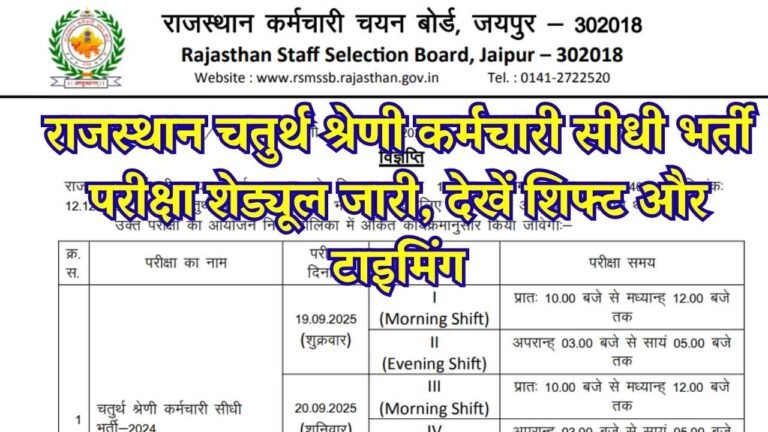 RSMSSB 4th Grade Exam Date 2025 OUT